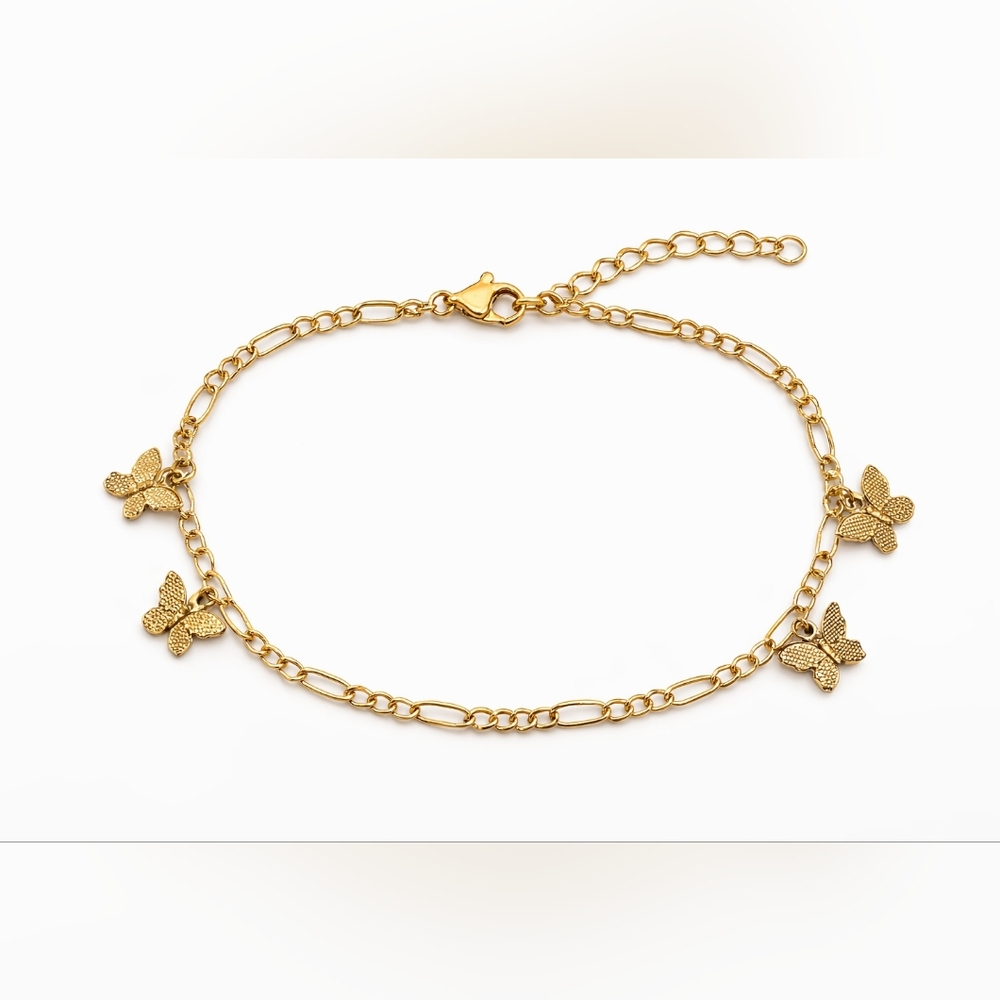 Gold Butterfly Anklet – Golden Butterflies Charm Anklet 8.5” + 2” Extender